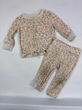 Kids Leopard Print sweatshirt and jogger Set - Pink Beige